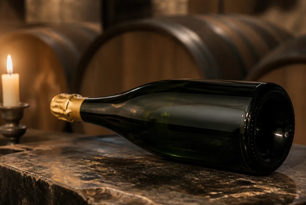Bouteille de Champagne reposant dans la cave de Champagne Philippe Fourrier à Baroville