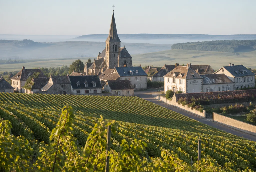 Traditional winegrowing village surrounded by vineyards in the Côte des Bar, Champagne Philippe Fourrier
